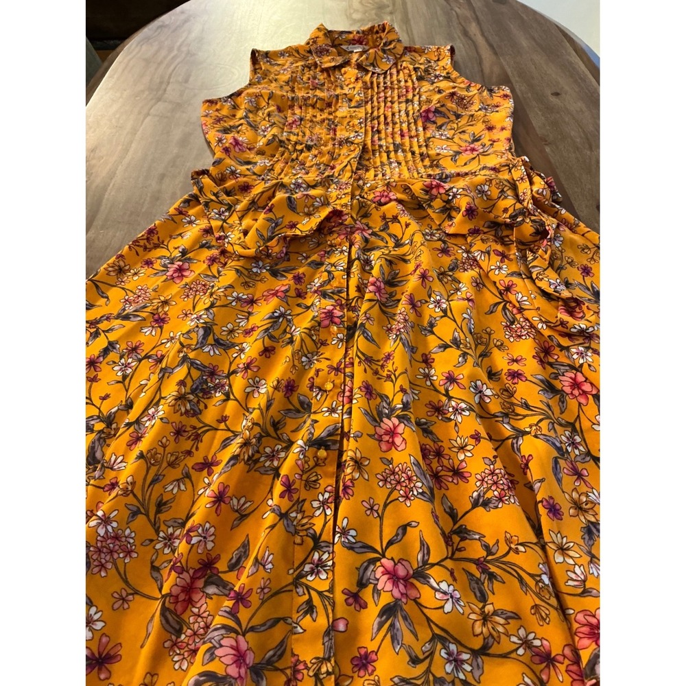 Nanette Nanette Lepore Floral Midi‎ Dress 6 Mustard Yellow Pleated Fit Flare - Picture 12 of 16